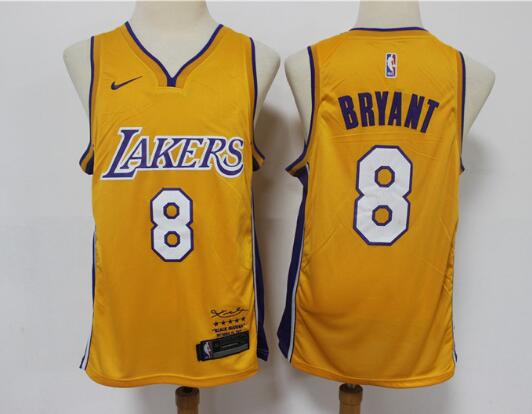 Los Angeles Lakers #8 Kobe Bryant Yellow  Signature Stitched Jersey