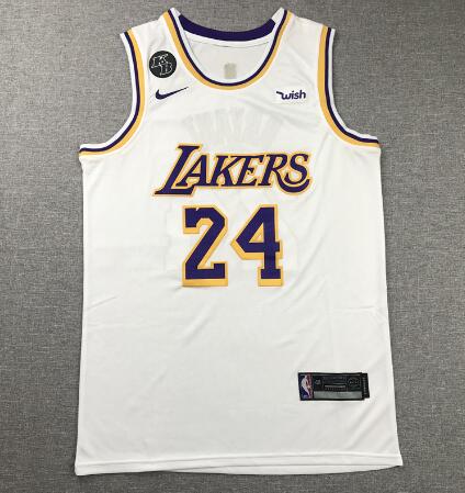 men's Los Angeles Lakers #24 Kobe Bryant White Basketball Jersey with Kobe Patch