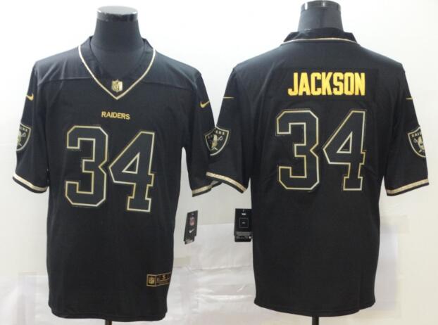 Men's Las Vegas Raiders #34 Bo Jackson Black 100th Season Golden Edition jersey