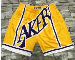 Men's Los Angeles Lakers Yellow Big Face Mitchell Ness Hardwood Classics Soul Swingman Throwback Shorts