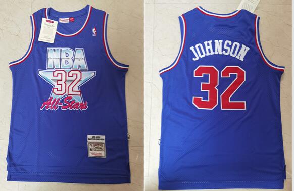 Men's Mitchell And Ness #32 EARVIN Johnson Blue 1991-92 All Star Stitched NBA Jersey