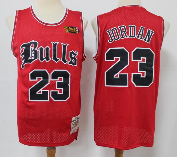 Men's Chicago Bulls #23 Michael Jordan 1997-98 Red English Version Champions Patch Hardwood Classics Soul Swingman Throwback Jersey