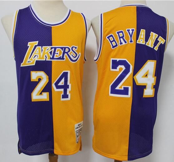 Men's Los Angeles Lakers #24 Kobe Bryant Purple Yellow Split Hardwood Classics Jersey