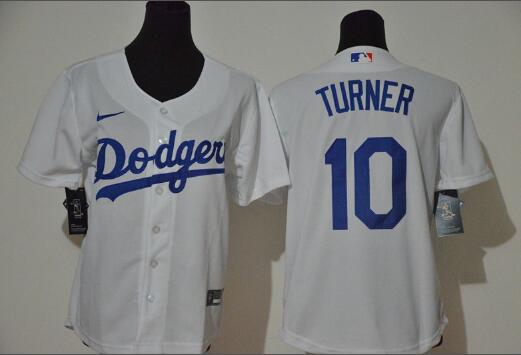 Kids Los Angeles Dodgers #10 Justin Turner White Stitched MLB Cool Base Nike Jersey