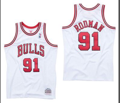 Men's Chicago Bulls #91 Dennis Rodman  White Hardwood Classics  Throwback Jersey