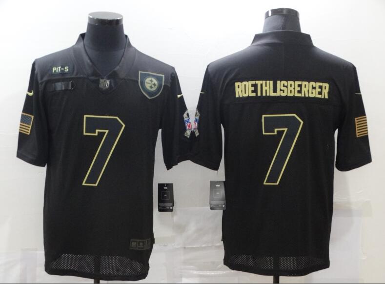 Men's Pittsburgh Steelers #7 Ben Roethlisberger Black 2020 Salute To Service Stitched NFL Nike Limited Jersey