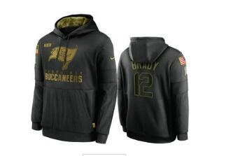 Men's Tampa Bay Buccaneers #12 Tom Brady Black 2020 Salute To Service Sideline Performance Pullover Hoodie