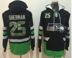 Men's Seattle Seahawks #25 Richard Sherman NEW Navy Blue Pocket Stitched NFL Pullover Hoodie