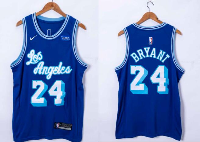 Men Los Angeles Lakers #24 Kobe Bryant Jersey Blue with new wish patch