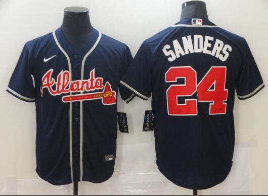 Men's Atlanta Braves #24 Deion Sanders Navy Blue Stitched MLB Cool Base Nike Jersey