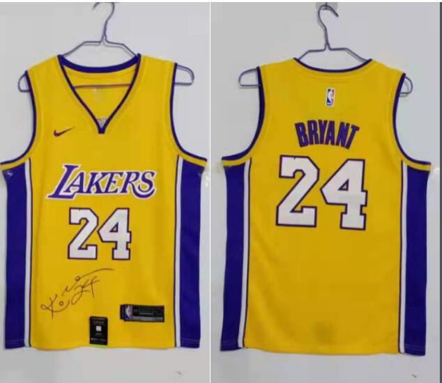 Men's Lakers #24 Kobe Bryant Yellow Autograph Jersey