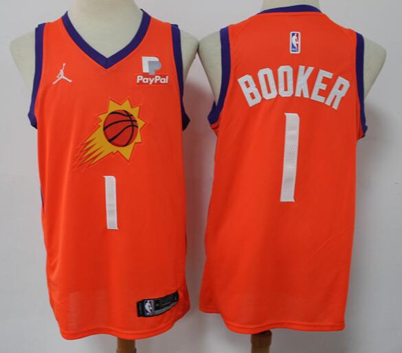 Men's Phoenix Suns Devin Booker Orange Stitched Jersey Jordan logo