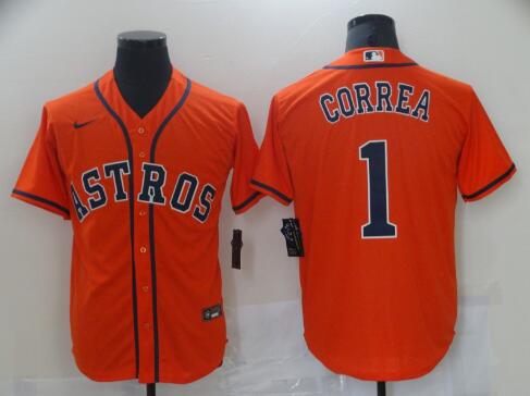 Astros #1 Carlos Correa Orange Men's Stitched Baseball Jersey