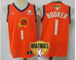 Men's Phoenix Suns #1 Devin Booker NEW Orange 2021 Finals Patch Brand Jordan Swingman Stitched NBA Jersey