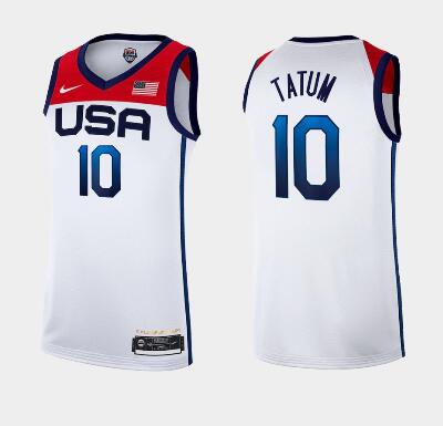 Men's USA Basketball #10 Jayson Tatum Tokyo Olympics 2021 White Jersey