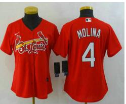 Women's St. Louis Cardinals #4 Yadier Molina Red Stitched MLB Cool Base Nike Jersey