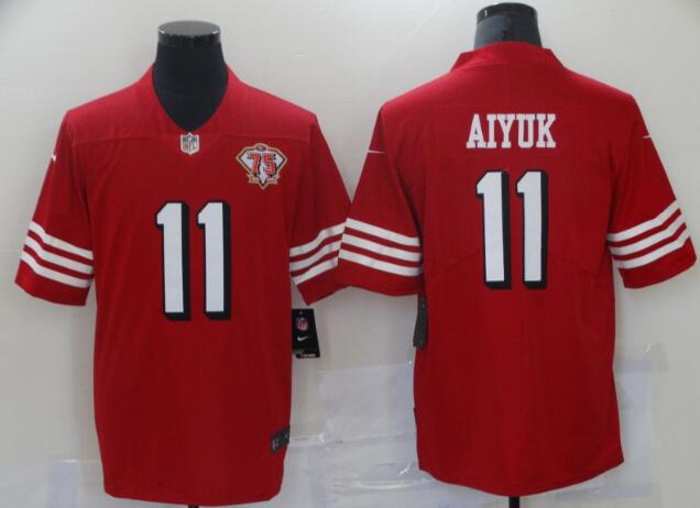 Men San Francisco 49ers #11 Brandon Aiyuk 75th Anniversary Red Throwback Jersey