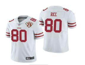 Men's San Francisco 49ers #80 Jerry Rice White 75th Anniversary Patch 2021 Vapor Untouchable Stitched Nike Limited Jersey