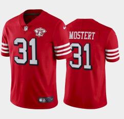 Men's San Francisco 49ers #31 Raheem Mostert 75th Anniversary Red Throwback Jersey