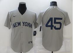 Men's New York Yankees #45 Gerrit Cole 2021 Grey Field of Dreams Cool Base Stitched Baseball Jersey