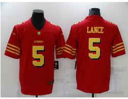 Men's San Francisco 49ers #5 Trey Lance Red Gold 2021 Vapor Untouchable Stitched NFL Nike Limited Jersey