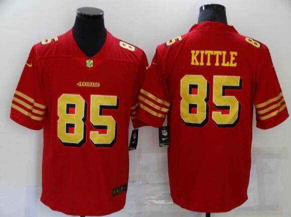 Men's San Francisco 49ers #85 George Kittle Red Gold 2021 Vapor Untouchable Stitched NFL Nike Limited Jersey