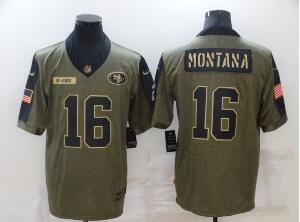 Men's San Francisco 49ers #16 Joe Montana 2021 Olive Salute To Service Limited Stitched Jersey