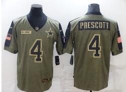 Men's Dallas Cowboys #4 Dak Prescott 2021 Olive Salute To Service Limited Stitched Jersey