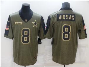 Men's Dallas Cowboys #8 Troy Aikman Nike Olive 2021 Salute To Service Retired Player Limited Jersey