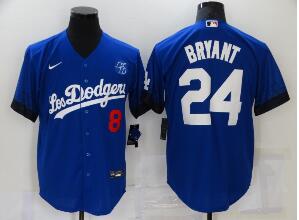 Men's Los Angeles Dodgers #8 #24 Kobe Bryant Blue 2021 City Connect Number Cool Base Stitched Jersey