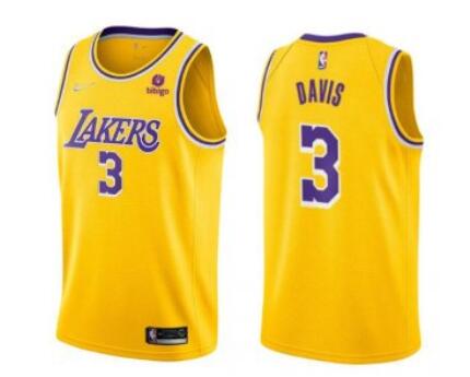 Men's Yellow Los Angeles Lakers #3 Anthony Davis bibigo Stitched Basketball Jersey