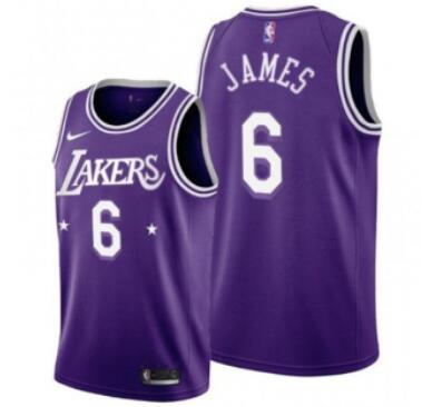Men's Purple Los Angeles Lakers #6 LeBron James 2021-22 City Edition Stitched Jersey