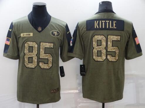 Men's Olive San Francisco 49ers #85 George Kittle 2021 Camo Salute To Service Limited Stitched Jersey