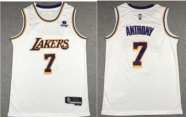 Men's Los Angeles Lakers #7 Carmelo Anthony bibigo 75th Anniversary White Stitched Jersey