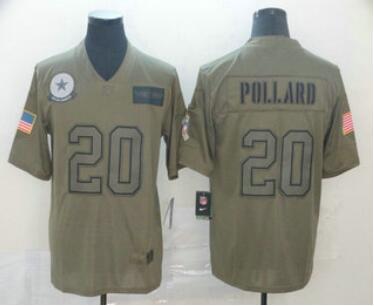 Men's Dallas Cowboys #20 Tony Pollard NEW Olive 2019 Salute To Service Stitched NFL Nike Limited Jersey