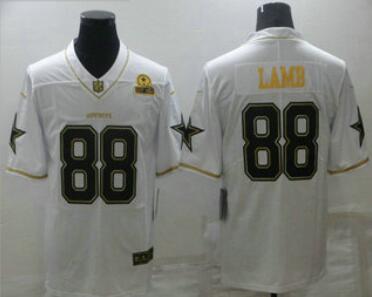 Men's Dallas Cowboys #88 CeeDee Lamb White 60th Patch Golden Edition Stitched NFL Nike Limited Jersey