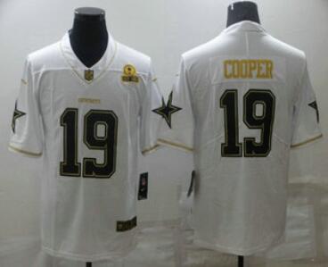 Men's Dallas Cowboys #19 Amari Cooper White 60th Patch Golden Edition Stitched NFL Nike Limited Jersey