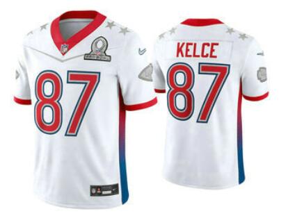 Men's Kansas City Chiefs #87 Travis Kelce White 2022 Pro Bowl Vapor Untouchable Stitched Limited Jersey