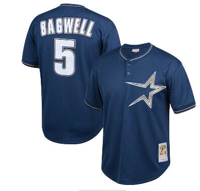 Men's Houston Astros #5 Jeff Bagwell Mitchell & Ness Cooperstown 1997 Mesh Batting Practice Navy Jersey