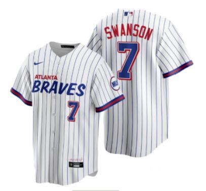 Men's Atlanta Braves #7 Dansby Swanson White 2021 City Connect Stitched Jersey