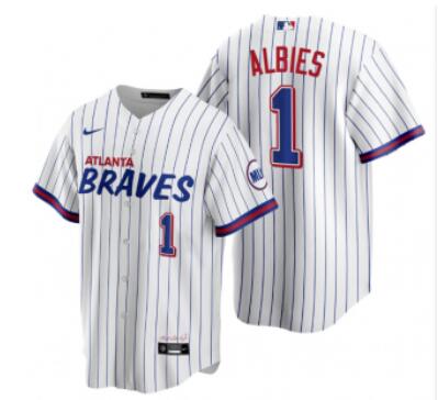 Men's Atlanta Braves #1 Ozzie Albies White 2021 City Connect Stitched Jersey