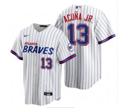 Men's Atlanta Braves #13 Ronald Acuña Jr. 2021 City Connect Stitched White Jersey