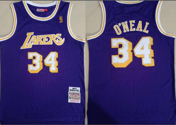 Men's Los Angeles Lakers Shaquille O'Neal Mitchell & Ness stitched purple Jersey