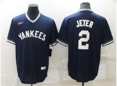 Men's New York Yankees #2 Derek Jeter Navy Blue Cooperstown Collection Stitched MLB Throwback Nike Jersey