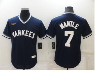 Men's New York Yankees #7 Mickey Mantle Navy Blue Cooperstown Collection Stitched MLB Throwback Jersey