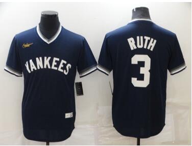 Men's New York Yankees #3 Babe Ruth Navy Blue Cooperstown Collection Stitched MLB Throwback Jersey