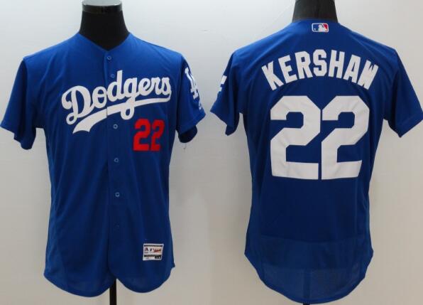 Men's Los Angeles Dodgers #22 Clayton Kershaw stitched jersey blue