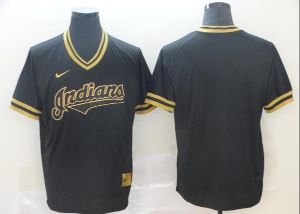 	Men's Indians Blank Black Gold Stitched Baseball Jersey