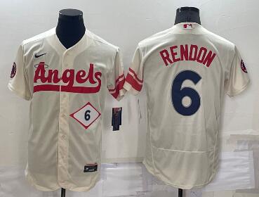 Men's Los Angeles Angels #6 Anthony Rendon Number Cream 2022 City Connect Flex Base Stitched Jersey