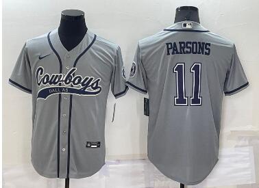 Men's Dallas Cowboys #11 Micah Parsons Grey Stitched Cool Base Nike Baseball Jersey